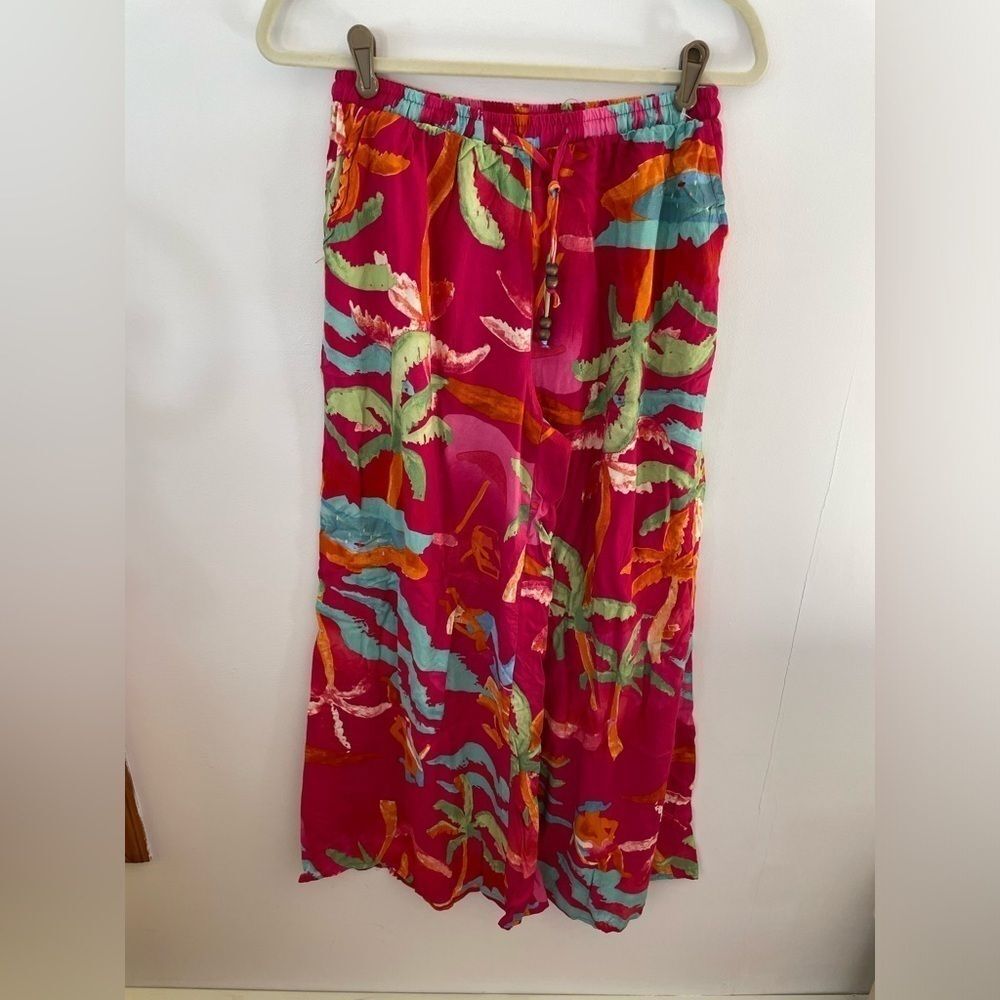 C&C California women’s small Tropical Print Wide Leg Pants Pull On NWOT